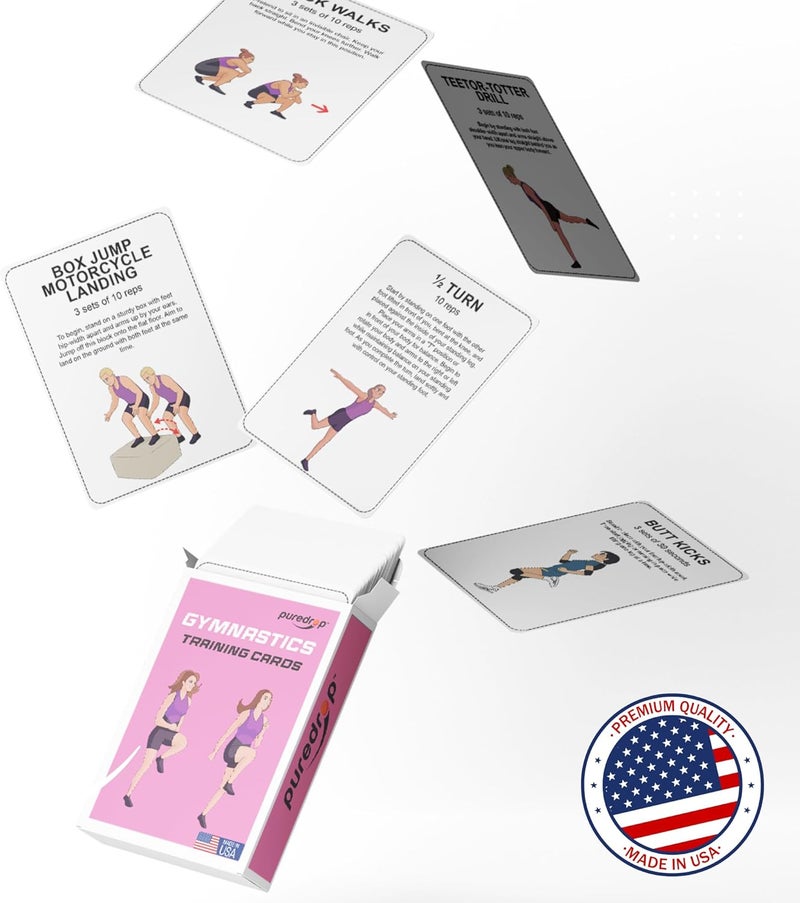 Pure Drop Gymnastics Training Equipment Aid Cards: Great Training Drills for Solo Practice. Exercises and Workouts for at Home. Fun Activity for Kids, Youth Junior and Beginners Gymnasts Dance - Image 5